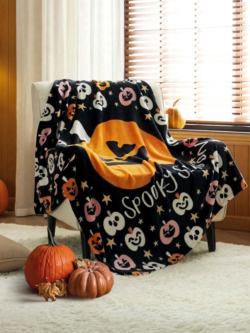 Halloween Spooky Season Throw Blanket  30x40" - Kids Fleece - Pumpkin
